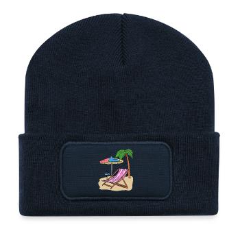 Holiday Holidays Palm Trees Beach Island Recreation Sea - Recycled Patch Beanie - french navy - Front