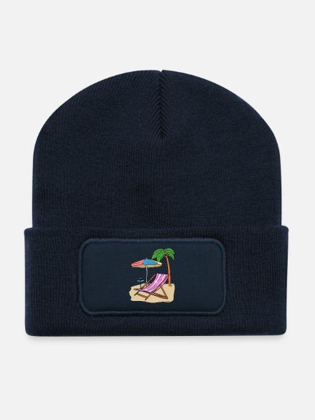 Urlaub Ferien Palmen Strand Insel Erholung Meer - Recycelte Patch Beanie - French Navy