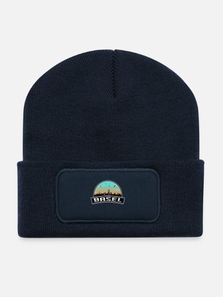 Basel Switzerland Skyline Swiss Souvenir - Recycled Patch Beanie - french navy