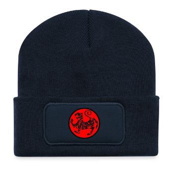 Shotokan tiger karaté logo emblème noir sur rouge - Beanie recyclé à patch - bleu marine - Devant