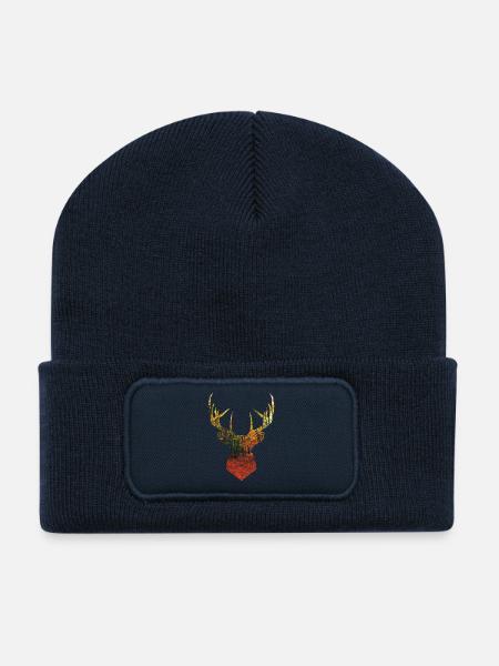 tete de cerf bois en automne - Beanie recyclé à patch - bleu marine