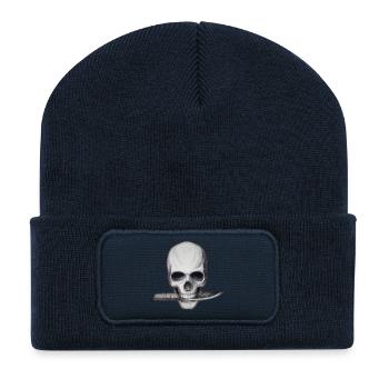 Schädel mit Messer im Mund - Recycelte Patch Beanie - French Navy - Vorne