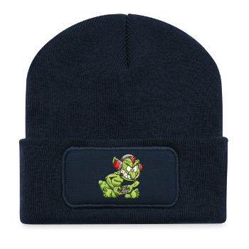 Gamer Snake with Headphones and Control - Recycled Patch Beanie - french navy - Front