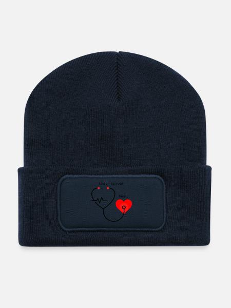 listen to your heart humor doctor stethoscope - Recycled Patch Beanie - french navy