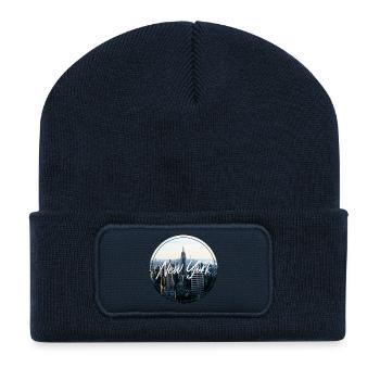 New York Skyline Schriftzug - Recycelte Patch Beanie - French Navy - Vorne