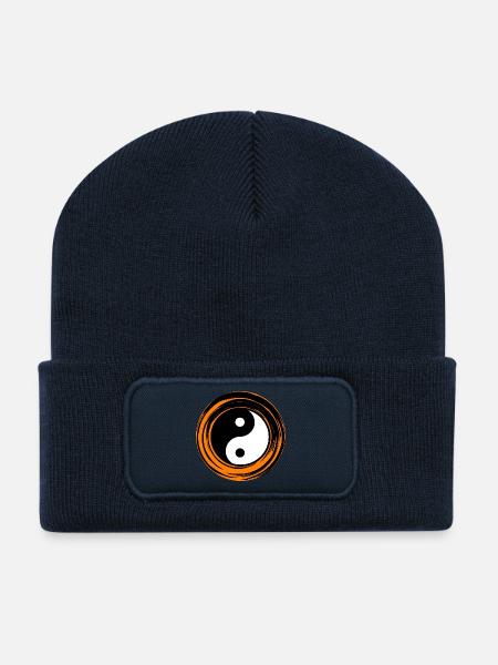 Yin-Yang orange - Recycelte Patch Beanie - French Navy