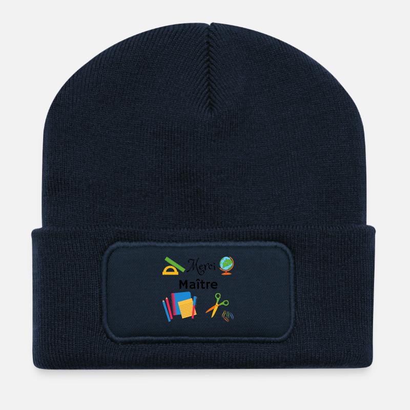 Merci Maître cadeau fin année scolaire instituteur - Beanie recyclé à patch - bleu marine