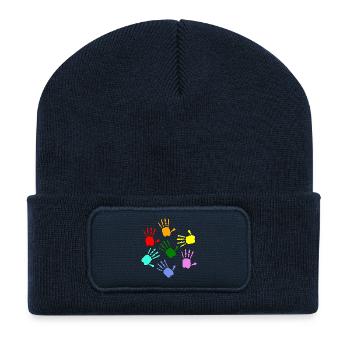Peindre les mains des enfants - Beanie recyclé à patch - bleu marine - Devant