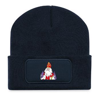 Sinterklaas pouce vers le haut zwartepiet - Beanie recyclé à patch - bleu marine - Devant