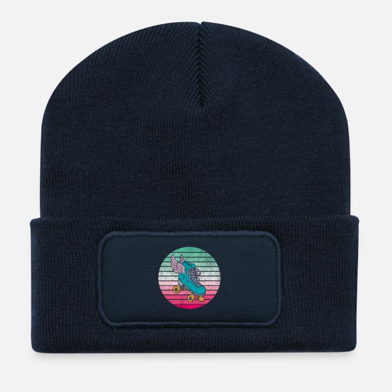 Rollschuh Vintage Design / Geschenk - Recycelte Patch Beanie - French Navy