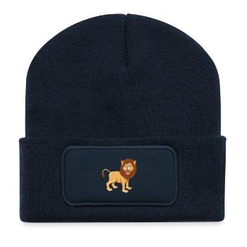 Lion Cartoon Illustration Kawaii pour les enfants - Beanie recyclé à patch - bleu marine - Devant