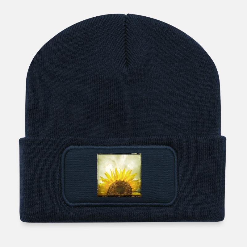 Halbe Sonnenblume - Recycelte Patch Beanie - French Navy