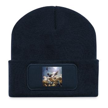 Bird migration over rose petals - Recycled Patch Beanie - french navy - Front