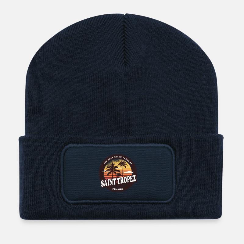 Saint Tropez Frankreich Vintage Beach Design - Recycelte Patch Beanie - French Navy