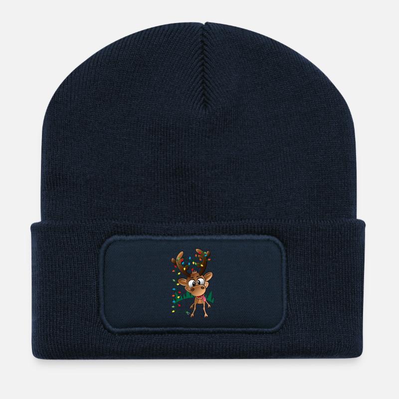 Rodolphe de renne de Noël avec lumières led - Beanie recyclé à patch - bleu marine