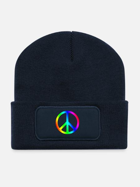 Paix - Pas de guerre - Beanie recyclé à patch - bleu marine