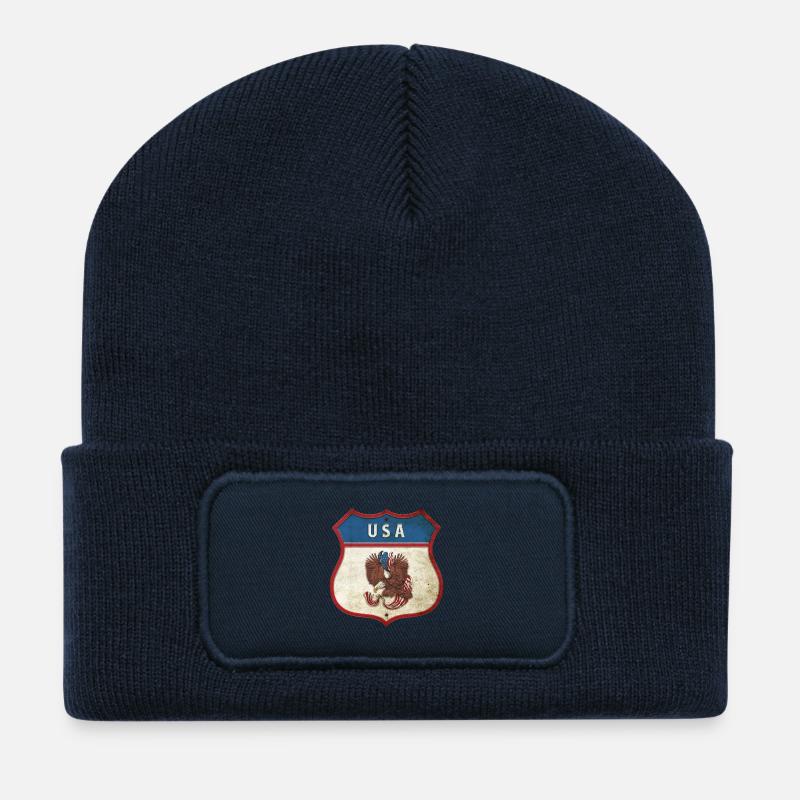 USA Wappen Adler Design - Recycelte Patch Beanie - French Navy