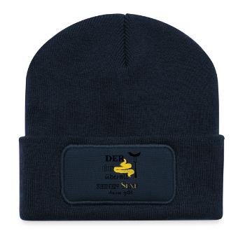 Der, der überall seinen Senf dazu gibt - Recycelte Patch Beanie - French Navy - Vorne