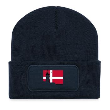 Dänemark Fahne mit Rubjerg Knude Leuchtturm - Recycelte Patch Beanie - French Navy - Vorne