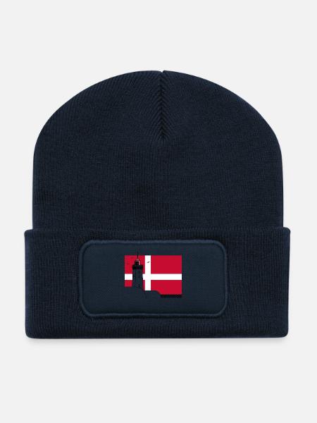 Denmark flag with Rubjerg Knude lighthouse - Recycled Patch Beanie - french navy