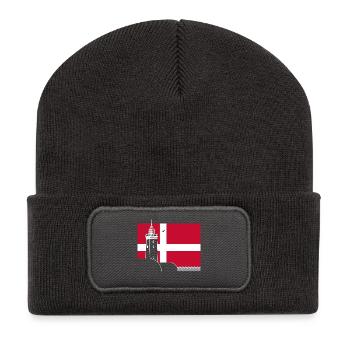 Dänemark Fahne mit Rubjerg Knude Leuchtturm - Recycelte Patch Beanie - Dunkelgrau - Vorne