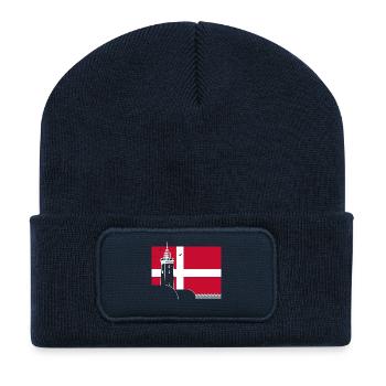 Dänemark Fahne mit Rubjerg Knude Leuchtturm - Recycelte Patch Beanie - French Navy - Vorne