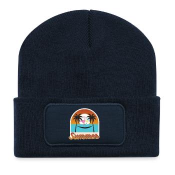 Hammock fever with flamingo and sunset - Recycled Patch Beanie - french navy - Front