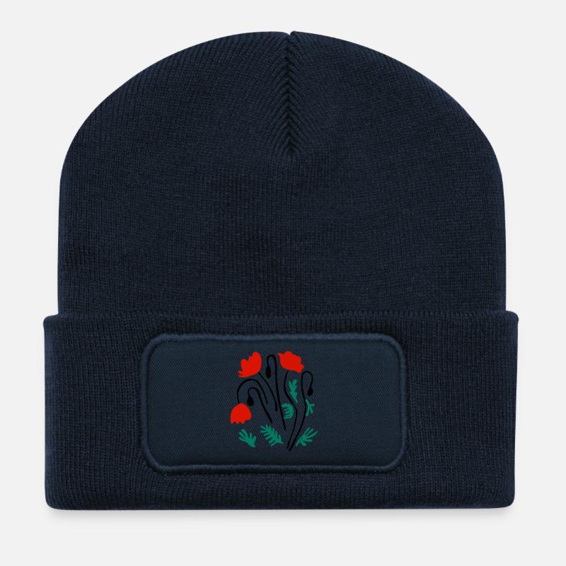 Coquelicots Matisse inspiré - Beanie recyclé à patch - bleu marine