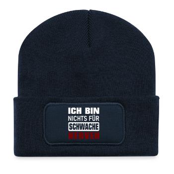 Ich bin nichts für schwache Nerven - Recycelte Patch Beanie - French Navy - Vorne