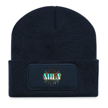 Namenstag Geschenke für Mila - Tochter - Recycelte Patch Beanie - French Navy - Vorne
