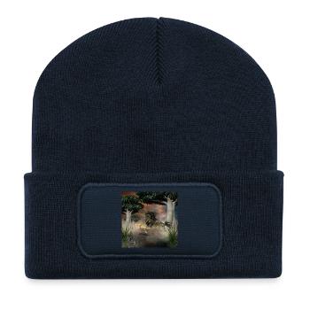 Beeindruckendes Fantasy-Pferd mit Totenköpfen. - Recycelte Patch Beanie - French Navy - Vorne