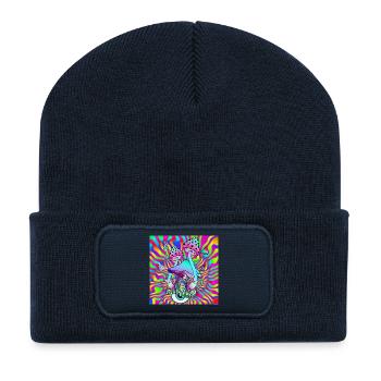 Magic Mushrooms Hippie Psychedelic Mushroom Art - Recycled Patch Beanie - french navy - Front