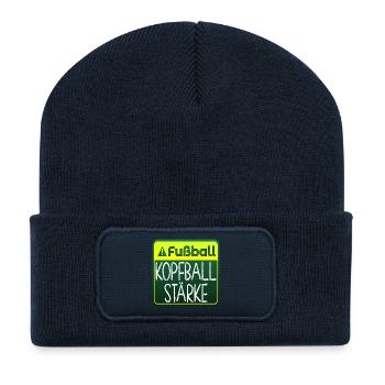 Fußball Sprüche - Kopfballstärke - Turnier - Recycelte Patch Beanie - French Navy - Vorne