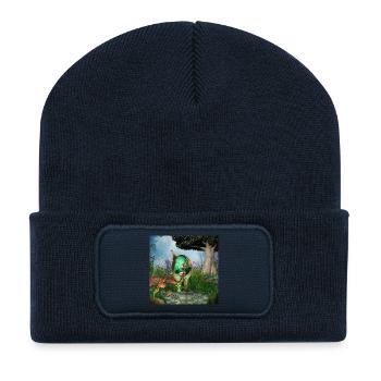 Little fairy with her cat - Recycled Patch Beanie - french navy - Front