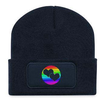 Regenbogen 2 verschlungene Herzen - Recycelte Patch Beanie - French Navy - Vorne