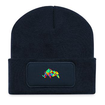 Geometrisches Kamel Puzzle Neonfarben - Recycelte Patch Beanie - French Navy - Vorne