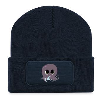 Poulpe mignon - Beanie recyclé à patch - bleu marine - Devant