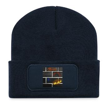 Peinture d’école vintage avec des dictons - Beanie recyclé à patch - bleu marine - Devant