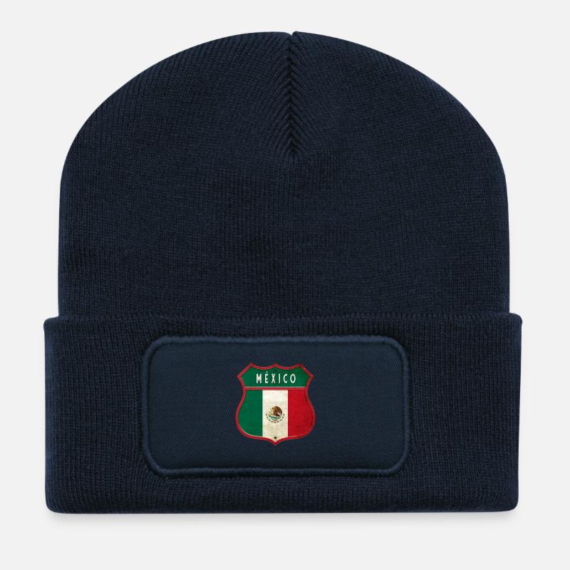 Mexiko Flagge Wappen Design - Recycelte Patch Beanie - French Navy