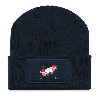 Lustige Weihnachten, MÄHrry Christmas Schafe - Recycelte Patch Beanie - French Navy - Vorne