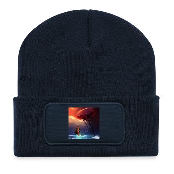 Tolle Qualle mit kleiner Meerjungfrau - Recycelte Patch Beanie - French Navy - Vorne