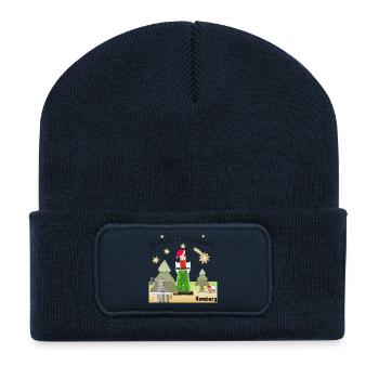Weihnachten Hamburg Leuchtturm Bunthaus,Wolf - Recycelte Patch Beanie - French Navy - Vorne