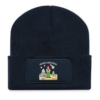 Weihnachten Hamburg, Leuchtturm Bunthaus, Wolf - Recycelte Patch Beanie - French Navy - Vorne