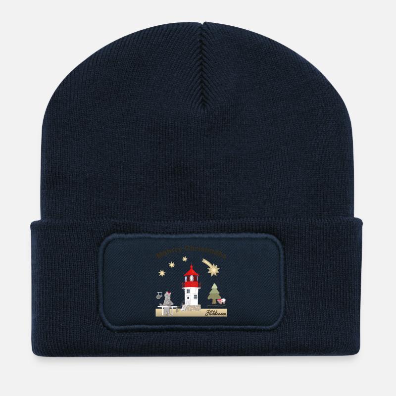 Hiddensee, Leuchtturm Gellen, Weihnachten, Wolf - Recycelte Patch Beanie - French Navy