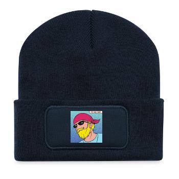 Pop-Art Biker mit Bandana - Recycelte Patch Beanie - French Navy - Vorne