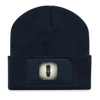 Totenkopf mit Eule - Recycelte Patch Beanie - French Navy - Vorne