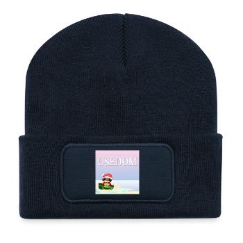 Weihnachten auf Usedom - OSTSEE FAULTIERE - Recycelte Patch Beanie - French Navy - Vorne
