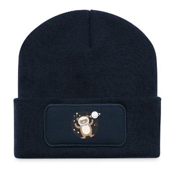 niedlicher Astronauten Bär im comic Stil - Recycelte Patch Beanie - French Navy - Vorne