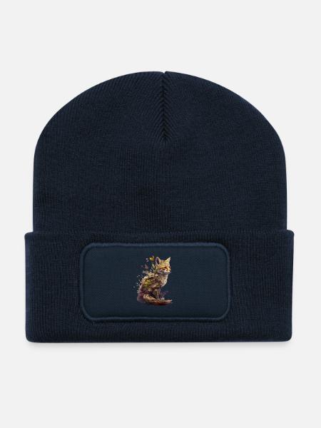Fox with plants on his back - Recycled Patch Beanie - french navy