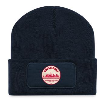 Düsseldorfer Skyline Retro-Stempel - Recycelte Patch Beanie - French Navy - Vorne